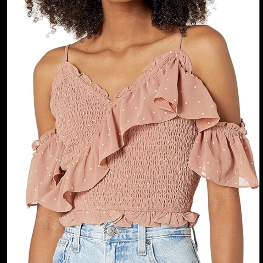 Astr The Label Polka Dot Mauve Top with Ruffles